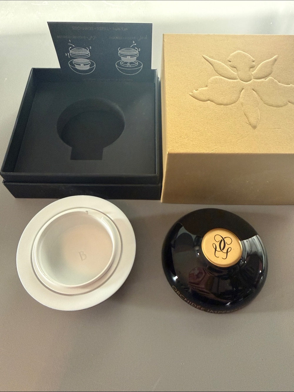 GUERLAIN Black and Gold Orchidée Black Ceramic Moisturizer Jar with Box JAR ONLY